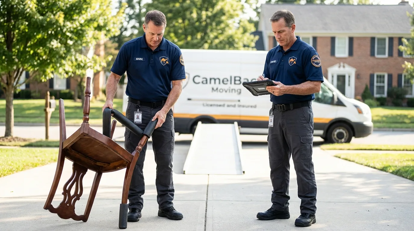 Movers inspecting furniture for damage prevention before loading in Trexlertown, PA